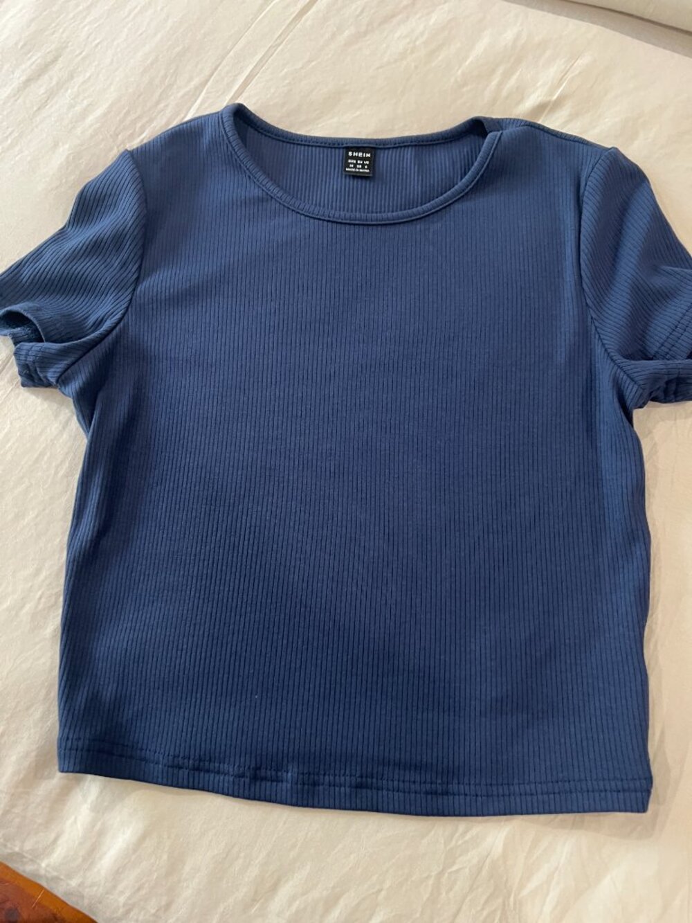 SHEIN Navy Blue Ribbed Puff Sleeve Top Size Medium